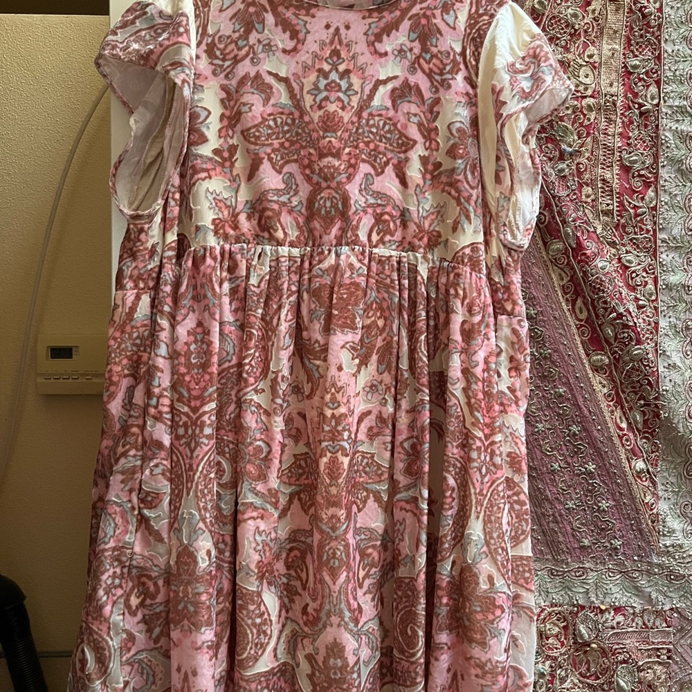 Free People Pink and White Flutter Sleeve Sundress